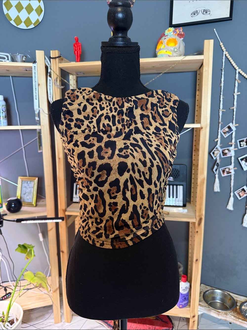 Open back Leopard Print Sleeveless Women's Top - Brown